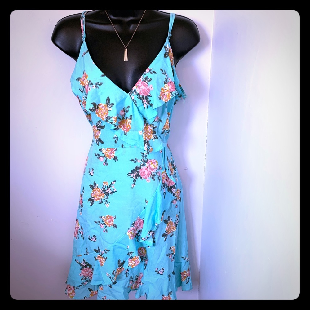 RUE21 mint green blue floral wrap dress size small